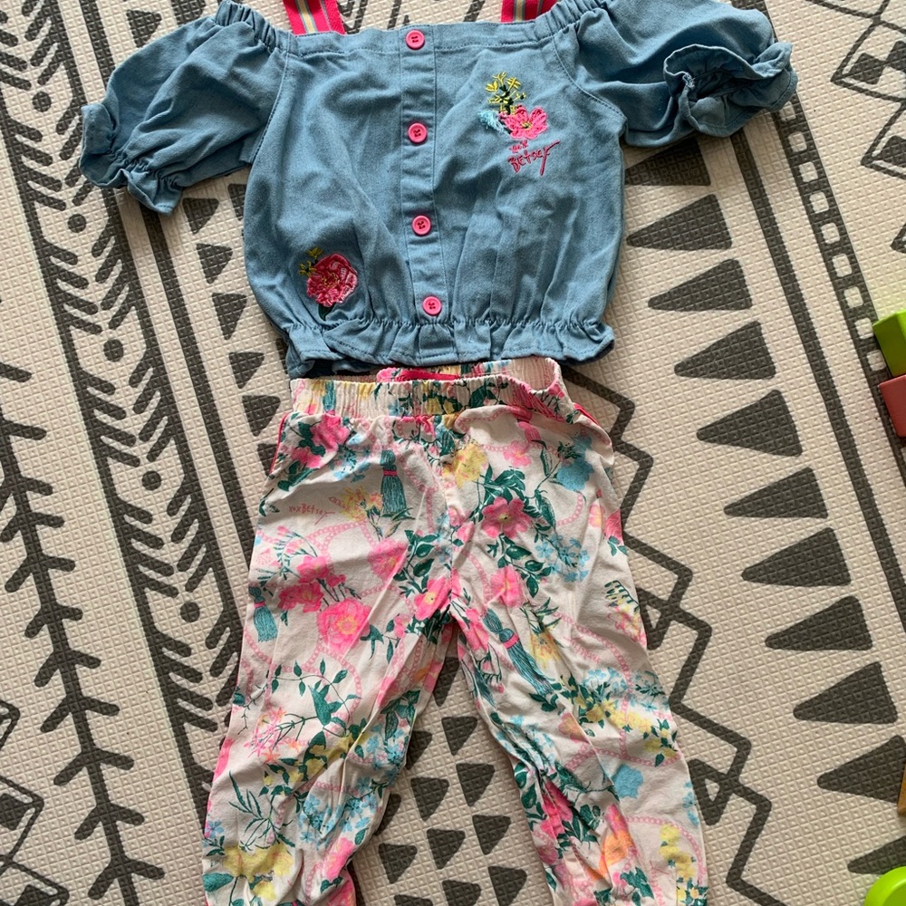Betsey Johnson Blue and Pink Floral Jumpsuit